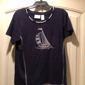 Alfred Dunner Navy Beaded Sailboat Top